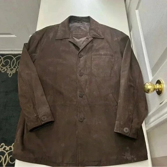 Vintage 90s Men’s Brown Suede Leather Jacket Oversized Size Large - Picture 15 of 15